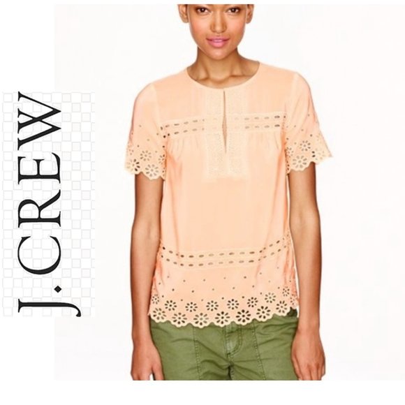 J. Crew Tops - J. Crew Muted Peach Silk Eyelet Top EUC